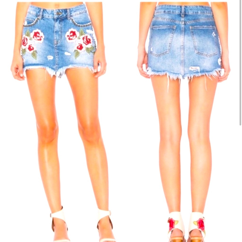 FREE PEOPLE Wild Rose Mini Jean Skirt - Picture 10 of 12